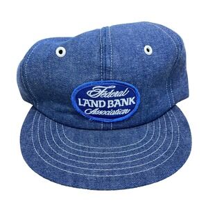 Vintage Denim Trucker Hat Cap‎ Made In USA 80s Federal Land Bank Patch Snapback